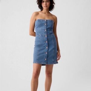 GAP Strapless Denim Medium Acid Wash Button-Front Mini Dress Size Petite Large